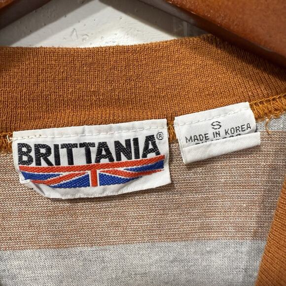 Vintage 90s Brittania Gray Orange Striped Tshirt Pocket Tee Mens Sml Fall Skater - Picture 6 of 10